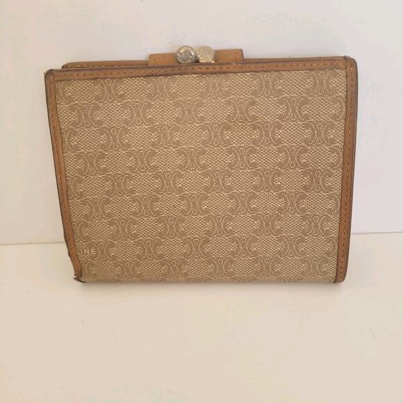 Celine Vintage Bifold Leather Beige Tan Wallet Medium Folding Card Bill Holder - Picture 2 of 13